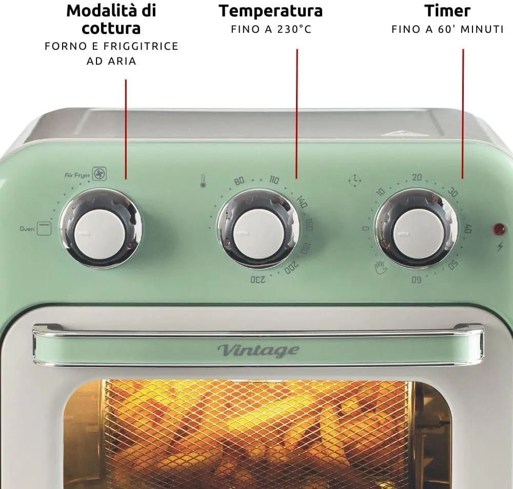Ariete Vintage Air Fryer Oven, 16Lit, 1400Watts, Green