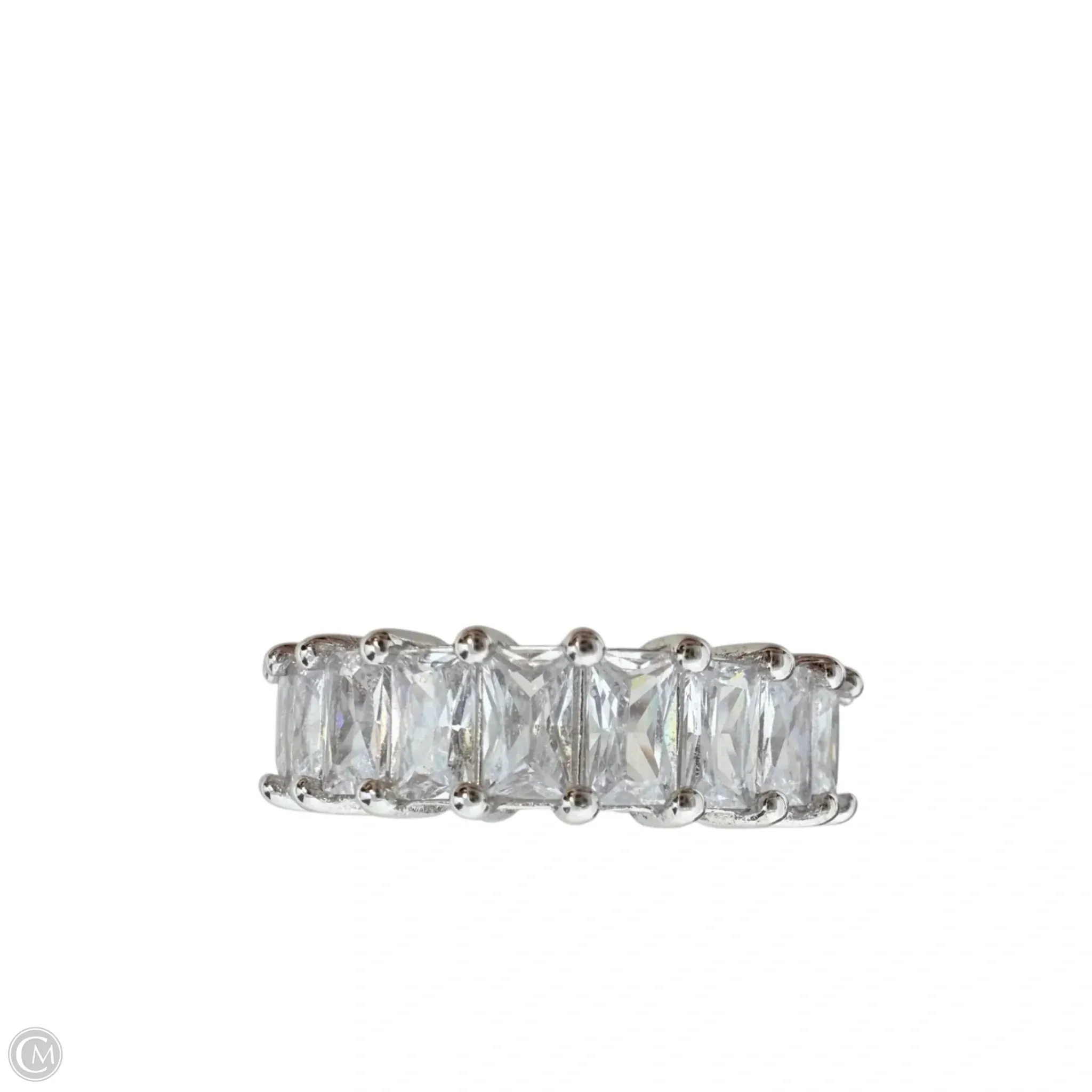 Baguette CZ & Sterling Silver Anniversary Band Ring By Unbranded, Size: 7