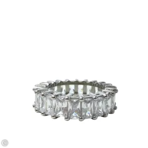 Baguette CZ & Sterling Silver Anniversary Band Ring By Unbranded, Size: 7