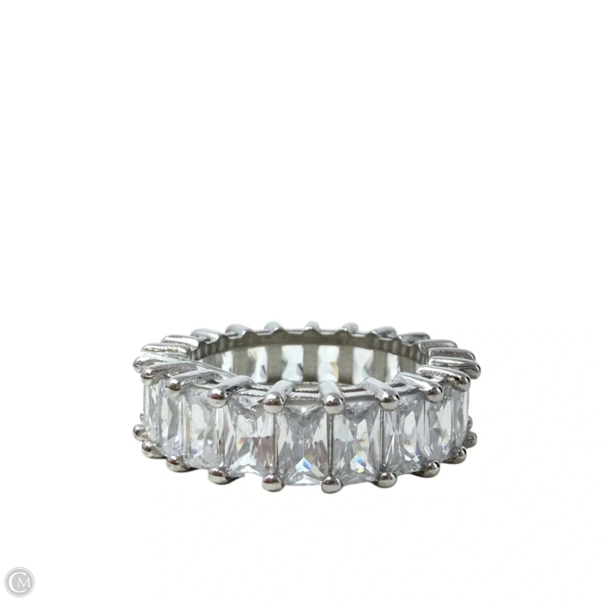 Baguette CZ & Sterling Silver Anniversary Band Ring By Unbranded, Size: 7