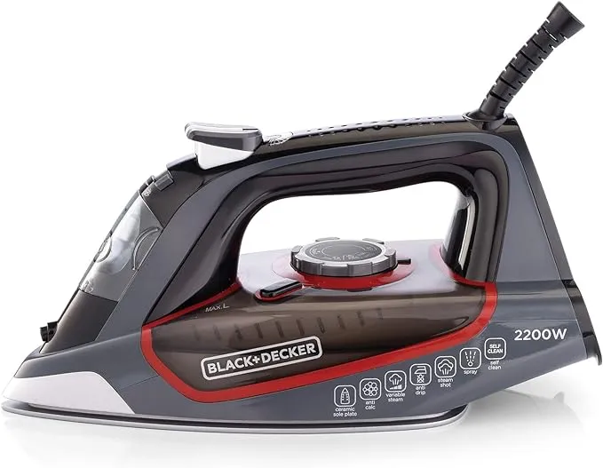 Black & Decker Steam Iron, Ceramic Soleplate, 2200Watts, Grey
