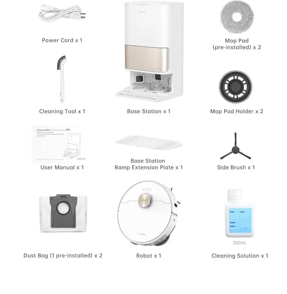 Dreame L10s Pro Gen 2 Robot Vacuum, 7000PA, Mopping5200MAh Battery, White