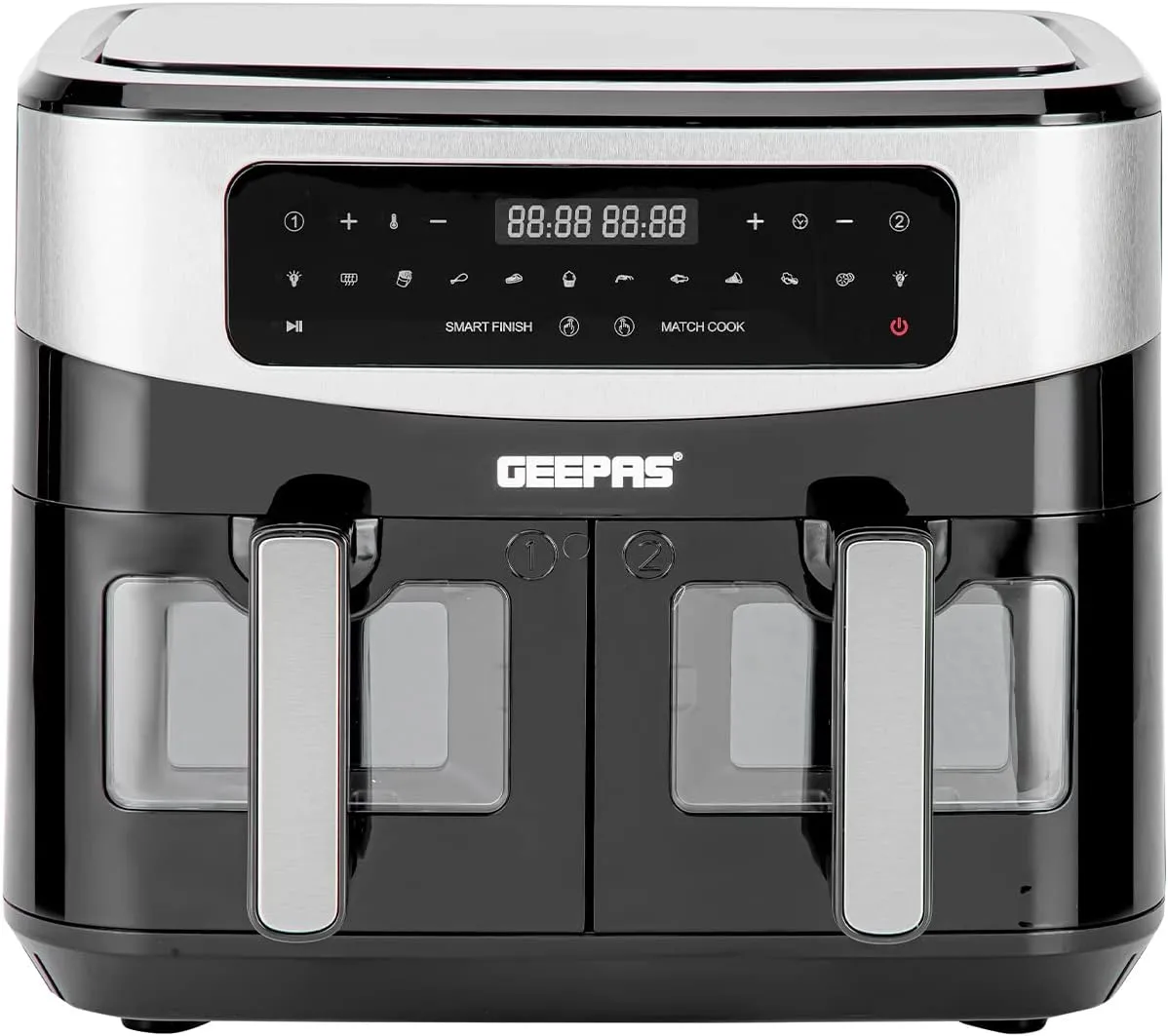 Geepas Vortex Air Fryer Dual Basket, 9Lit, 1800Watts, Silver