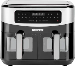Geepas Vortex Air Fryer Dual Basket, 9Lit, 1800Watts, Silver