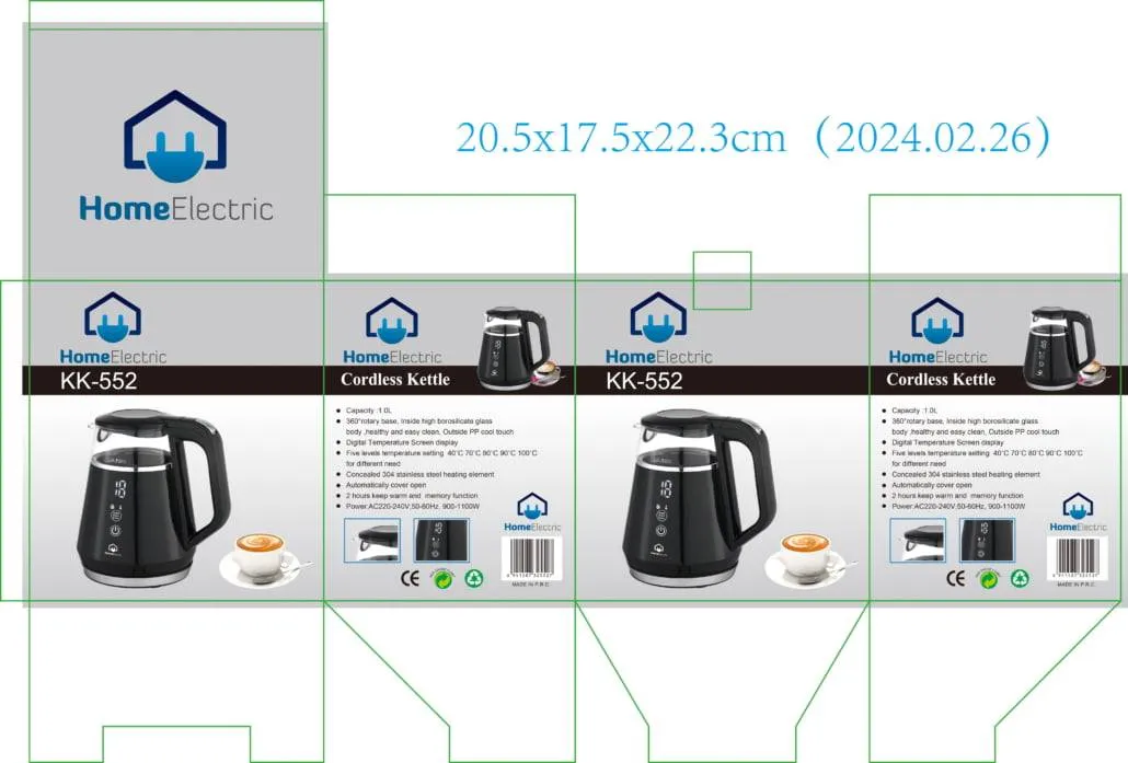 Home Electric Kettle Digital Glass With Stainless 1 L 1100 W Black And Silver Elect