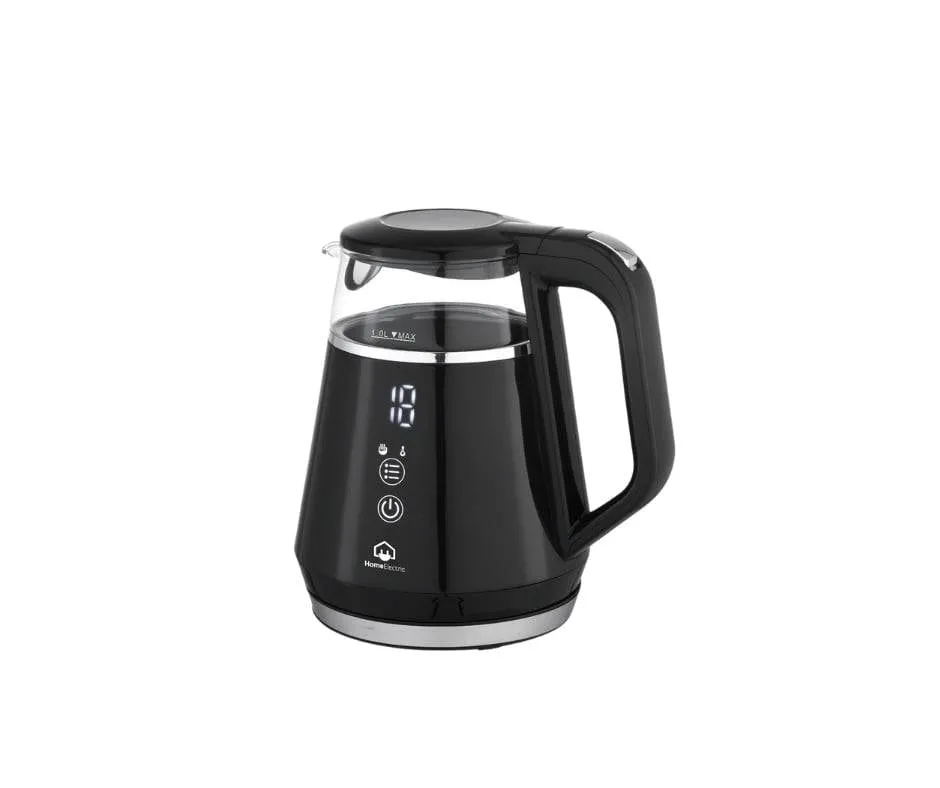 Home Electric Kettle Digital Glass With Stainless 1 L 1100 W Black And Silver Elect
