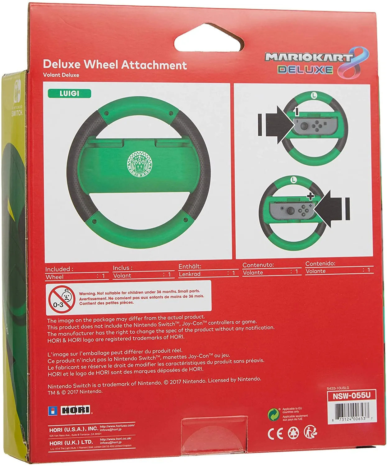 Hori Mario Kart 8 Deluxe Luigi Racing Wheel Controller for Nintendo Switch