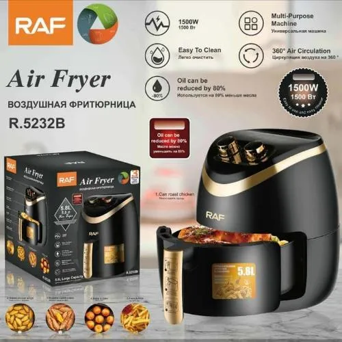 Raf Air Fryer, 1500Watts, 5.8Lit, Black