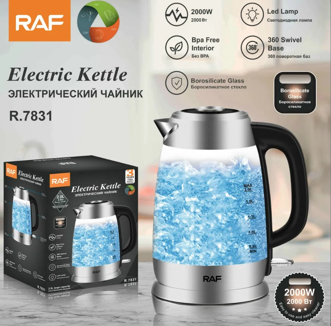 Raf Glass Kettle, 2Lit, 2000Watts