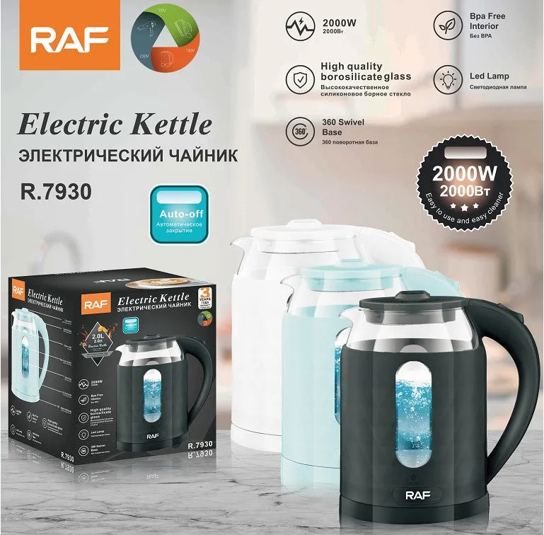 RAF Glass Kettle,2Lit, 2000 Watts