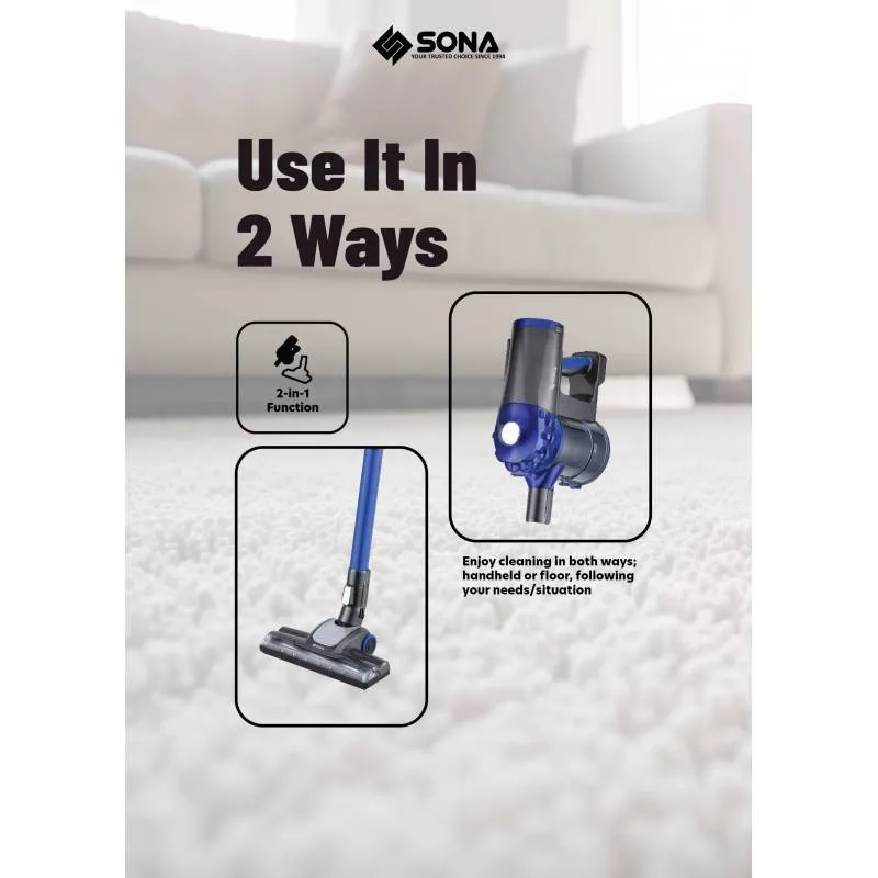 Sona Cordless Vacuum Cleaner, 250Watts, Blue