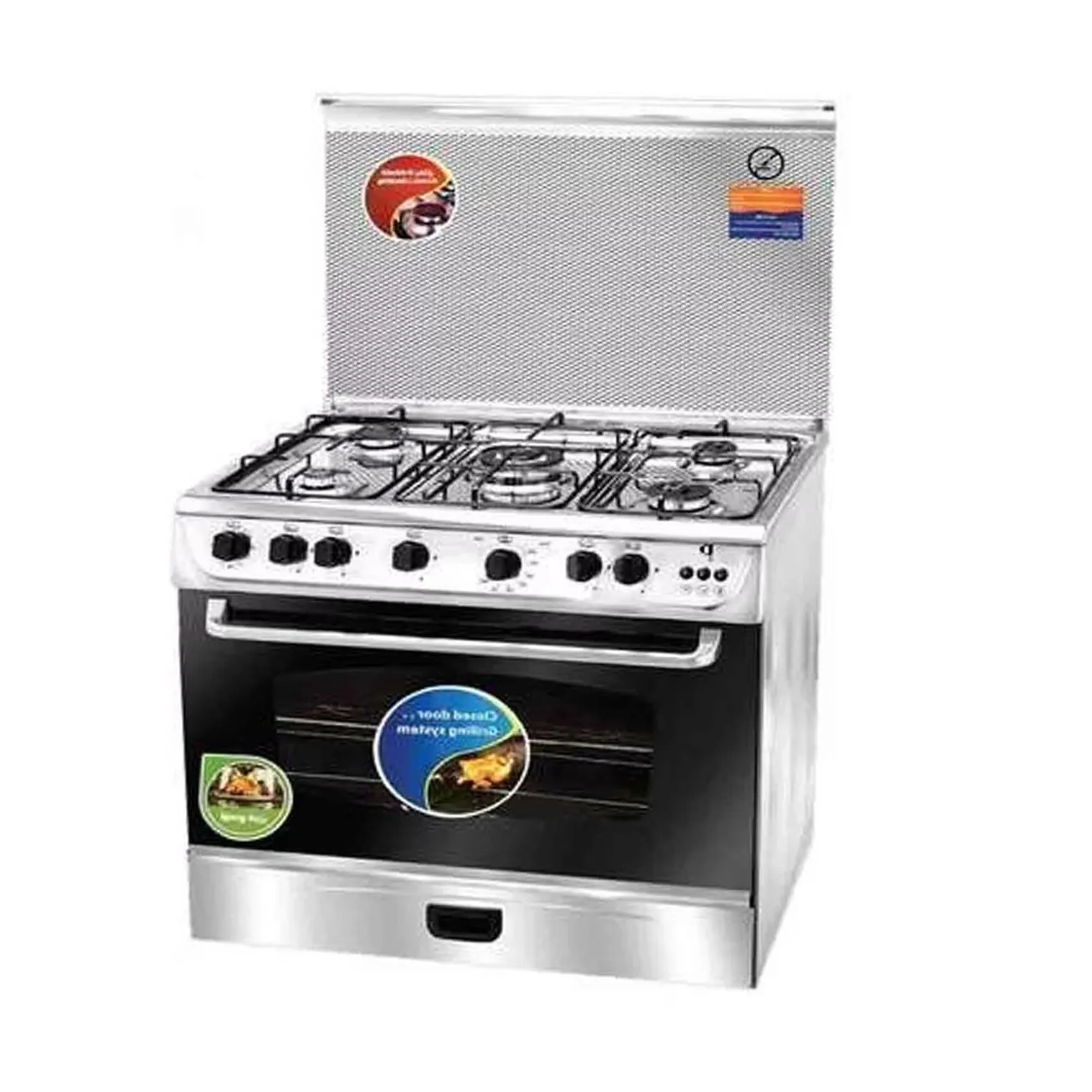 Sptech Gas Cooker with Fan, 90*60Cm, 5 Burners, Stainless Steel