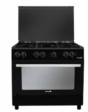 TEKMAZ Gas Cooker Free Stand Digital, 90*60Cm, Full Safety with Fan, Black